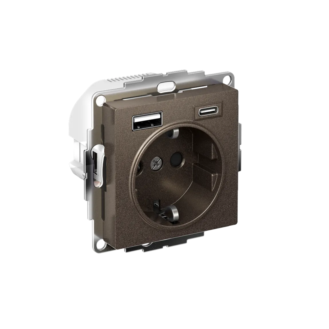 Розетка с заземлением со шторками AtlasDesign 16А 2xUSB A+C 5В/2.4А/3.0А 2x5В/1.5А механизм мокко