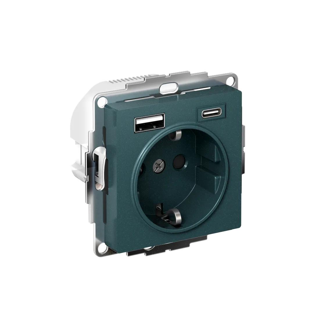 Розетка с заземлением со шторками AtlasDesign 16А 2xUSB A+C 5В/2.4А/3.0А 2x5В/1.5А механизм изумруд