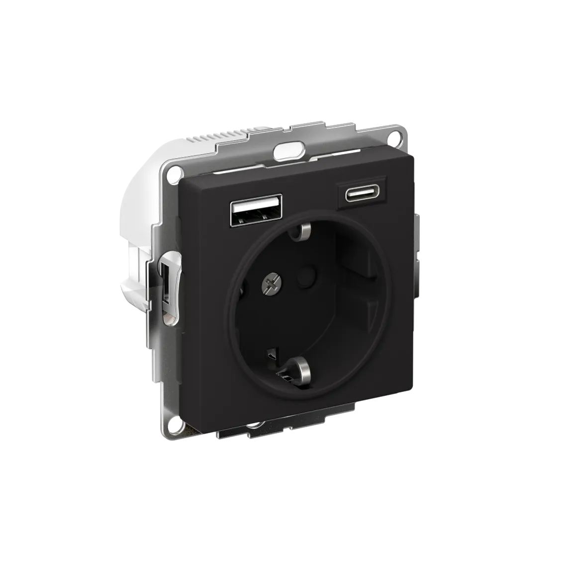 ATLASDESIGN РОЗЕТКА 16А c 2 USB A+С, 5В/2,4А/3,0А, 2х5В/1,5А, механизм, КАРБОН