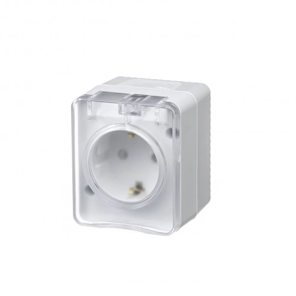 Розетка с заземлением со шторками AtlasDesign Profi IP54 16А открытая установка белый