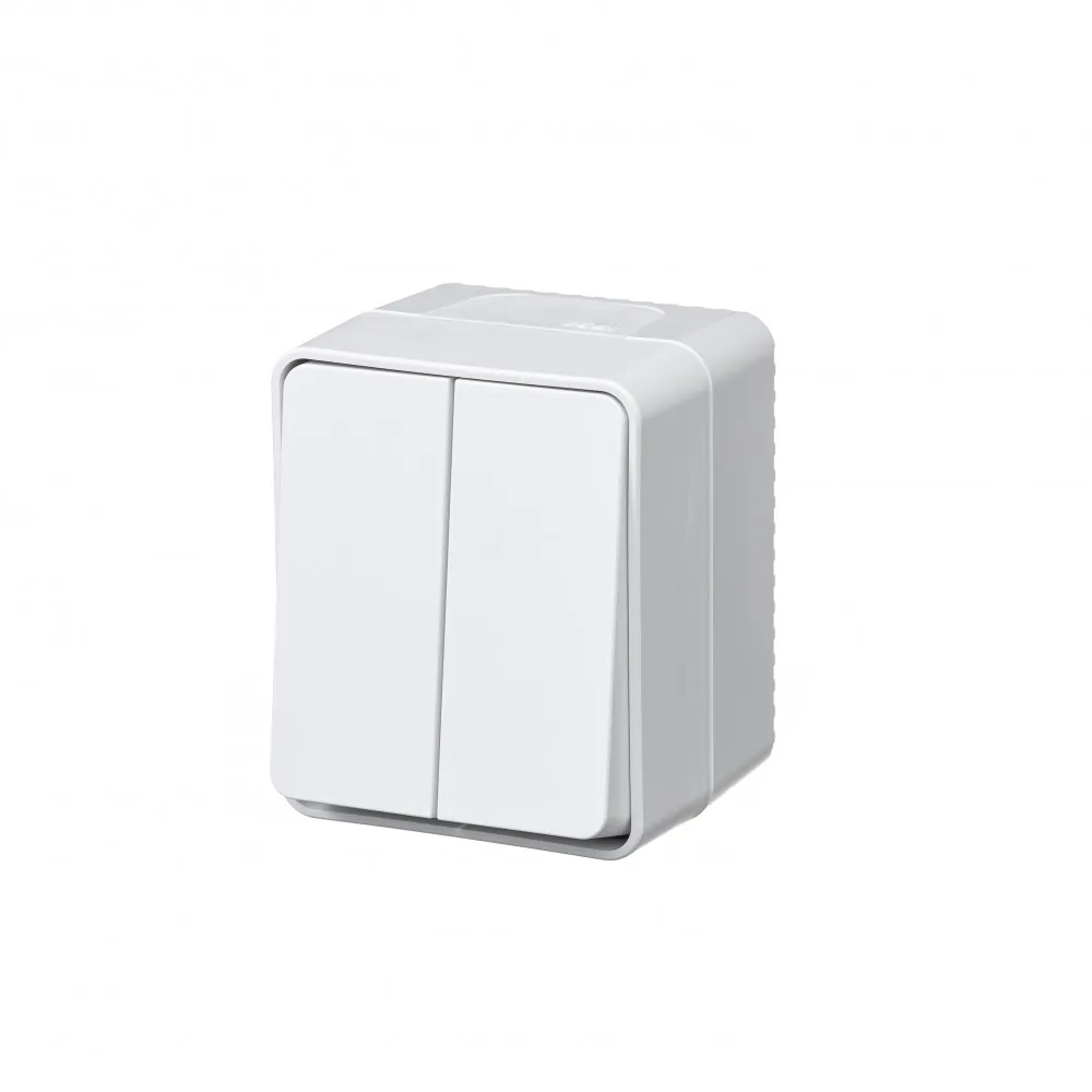 Выключатель двухклавишный AtlasDesign Profi IP54 сх5 10АХ открытая установка белый