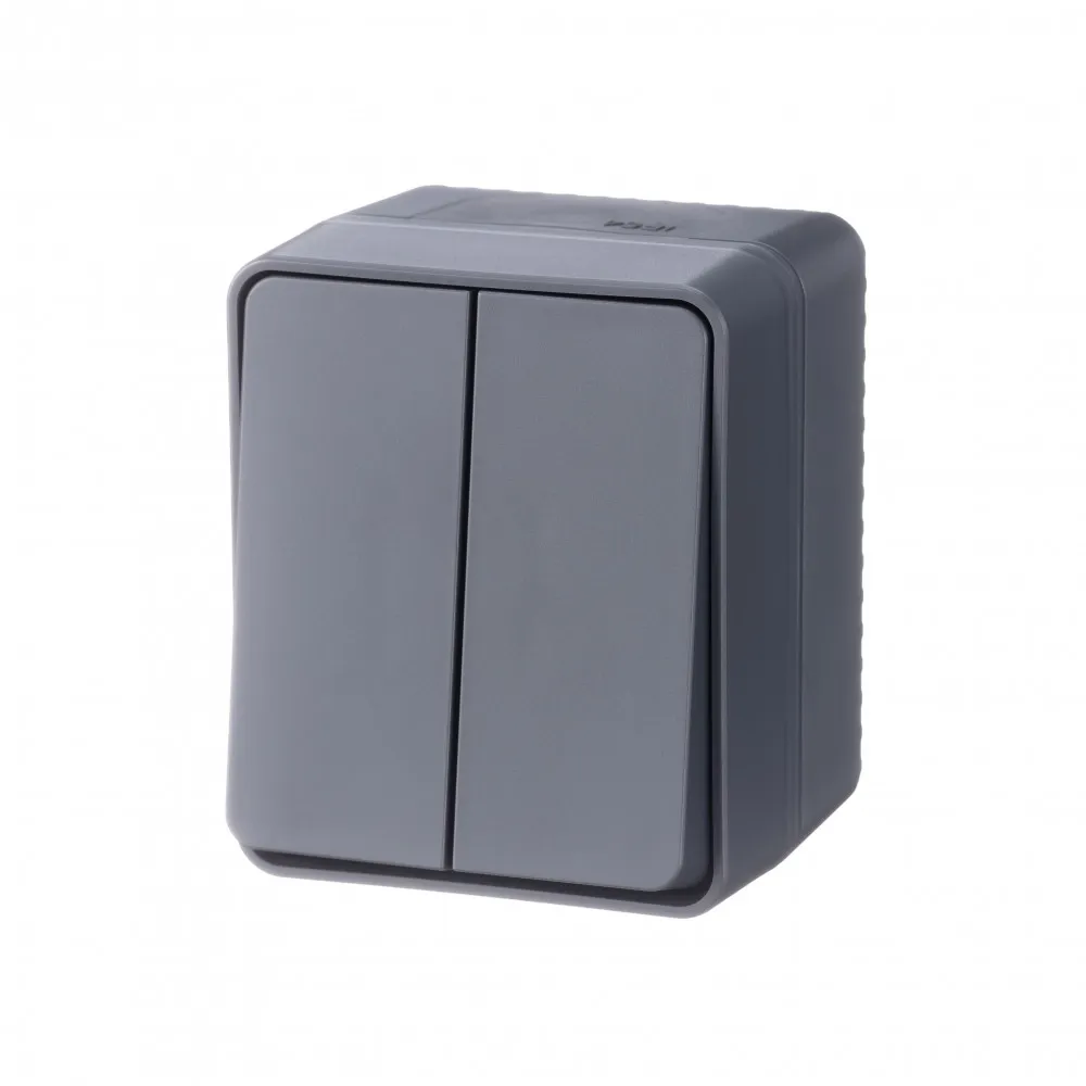 Выключатель двухклавишный AtlasDesign Profi IP54 сх5 10АХ открытая установка антрацит