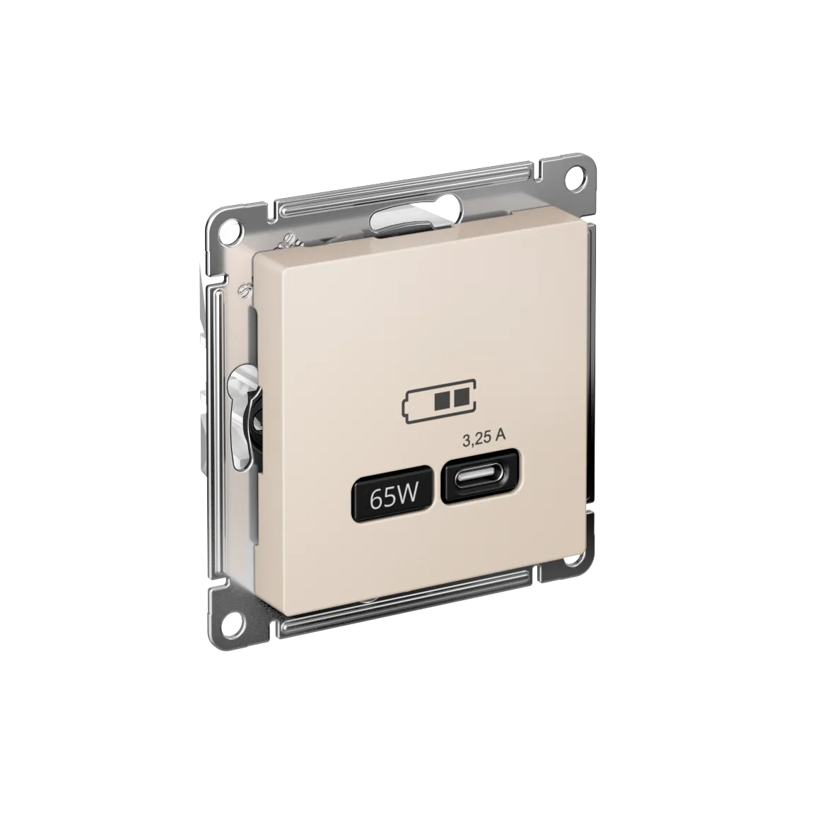 Розетка USB AtlasDesign C 65Вт быстрая зарядка QC PD механизм бежевый