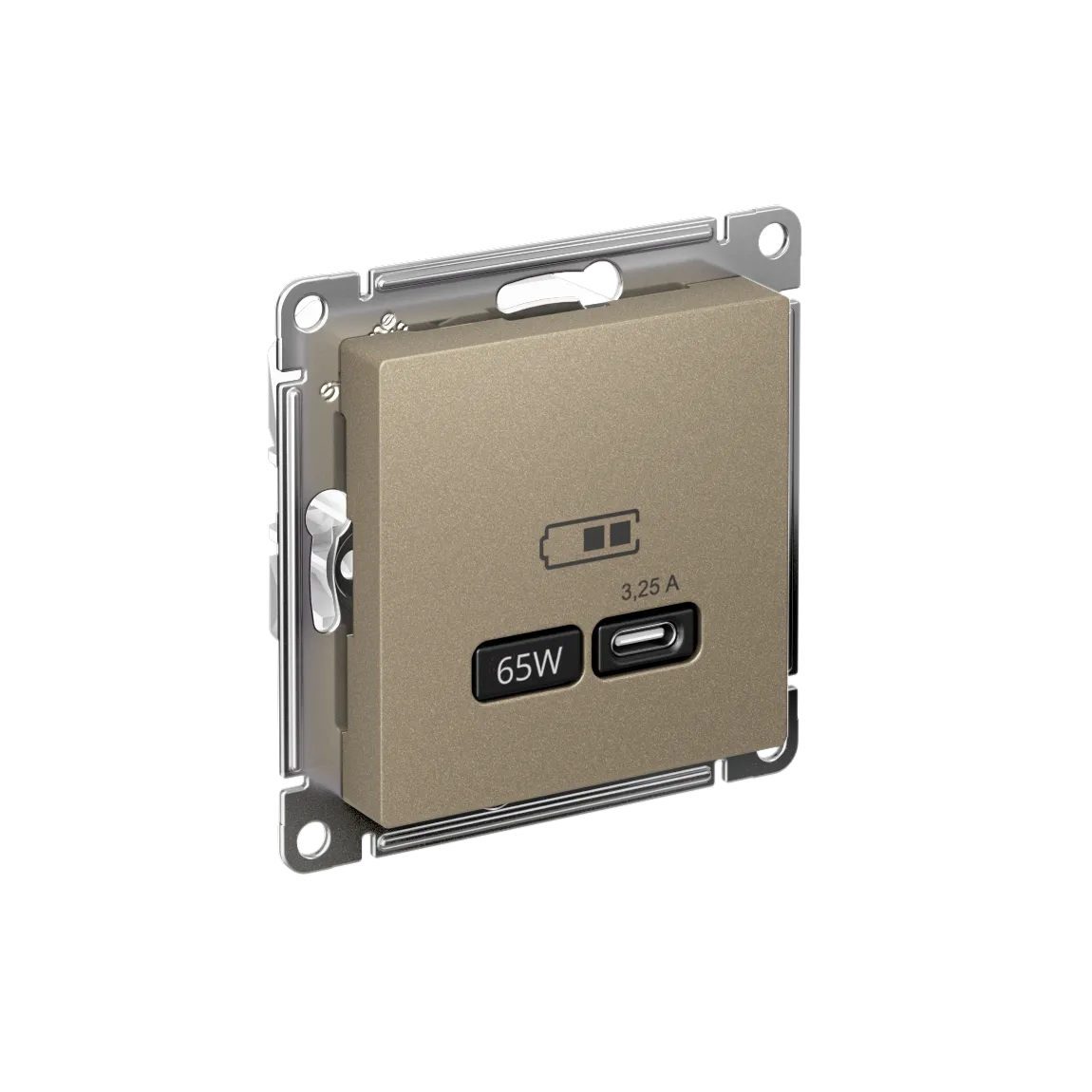 Розетка USB AtlasDesign C 65Вт быстрая зарядка QC PD механизм шампань