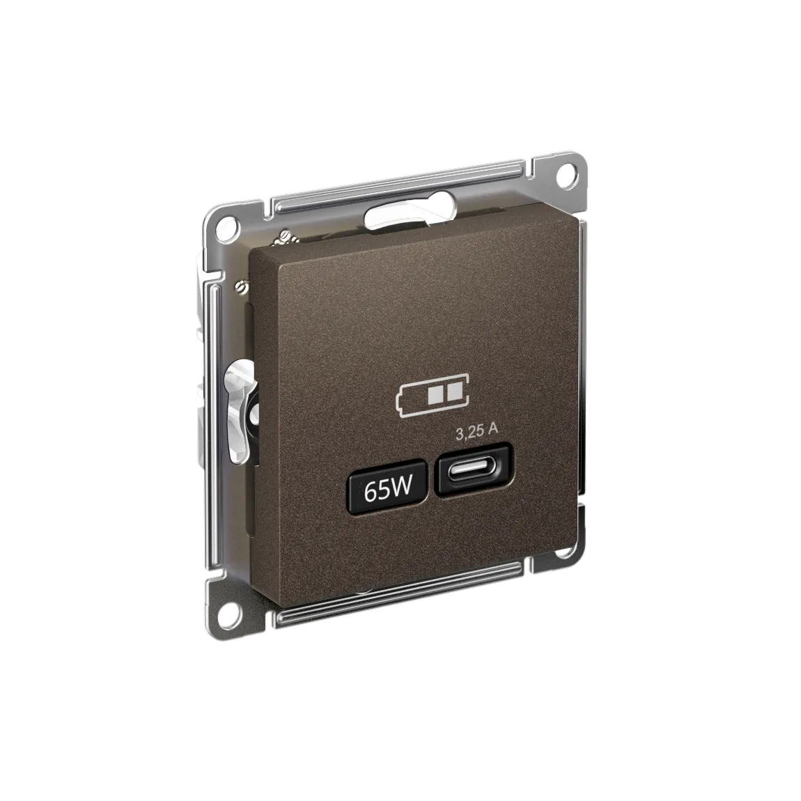 Розетка USB AtlasDesign C 65Вт быстрая зарядка QC PD механизм мокко