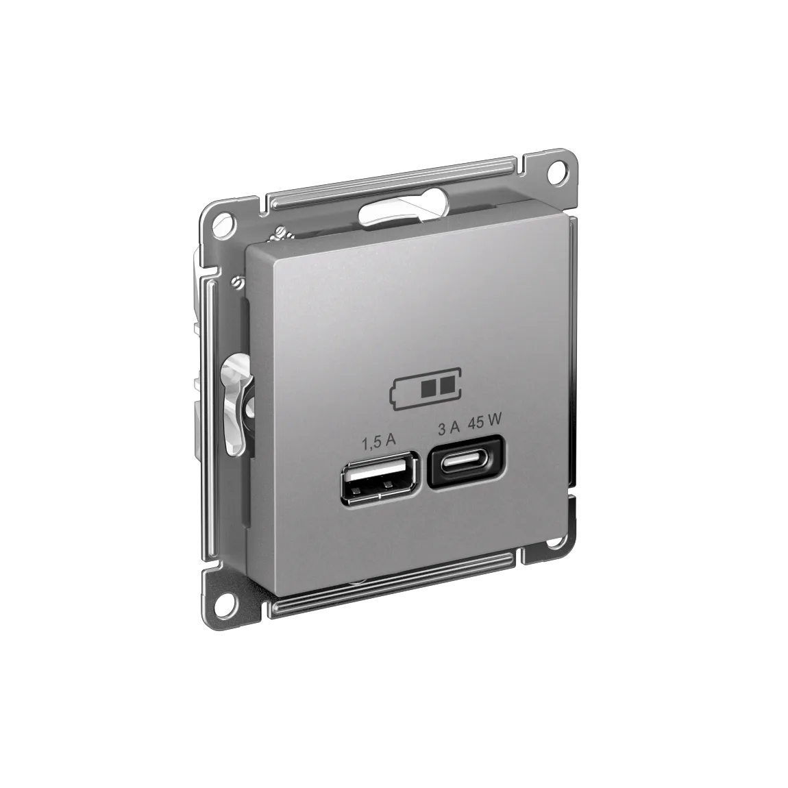 ATLASDESIGN USB РОЗЕТКА A + тип-C 45Вт высокоскор.заряд. QC, PD, механизм, АЛЮМИНИЙ