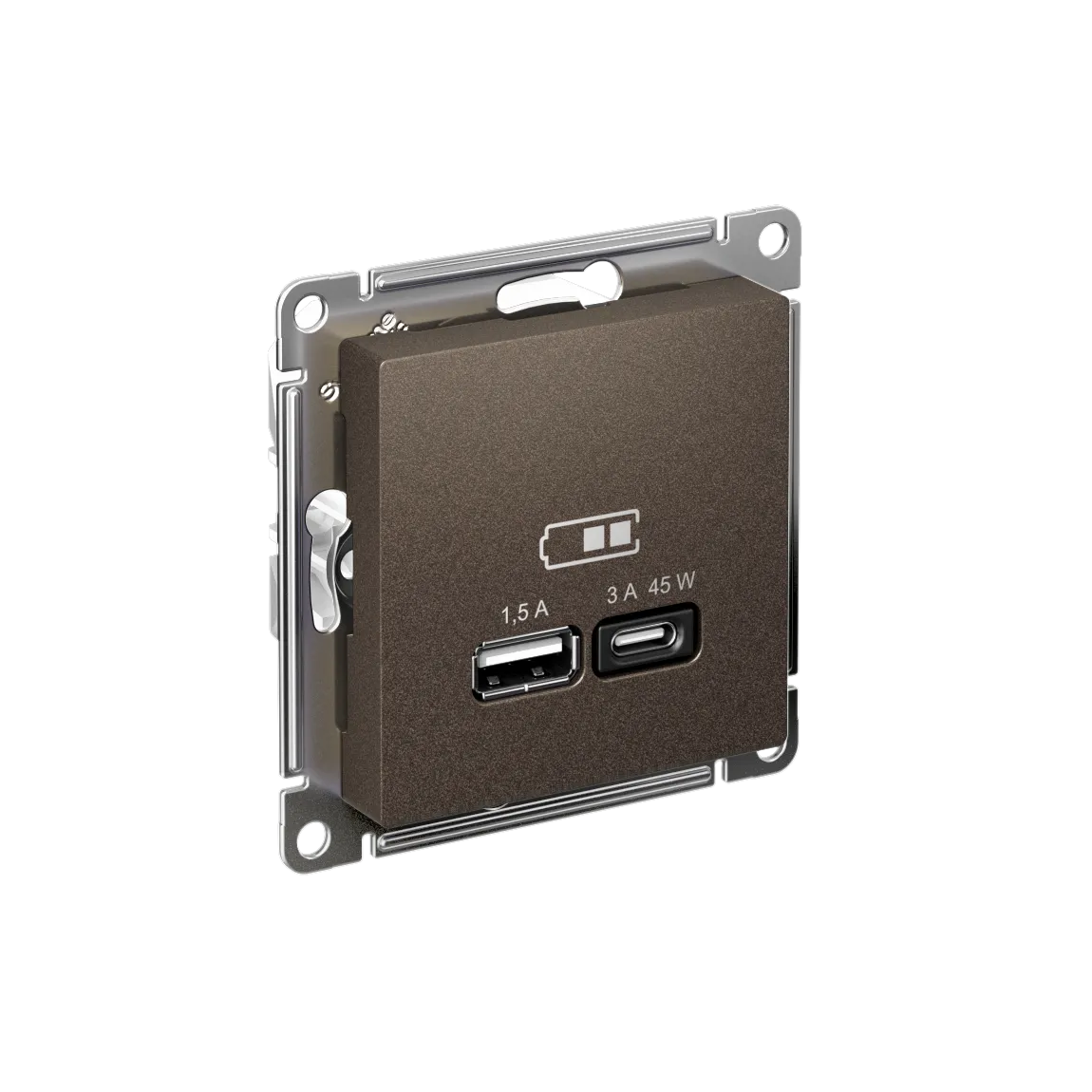 Розетка USB AtlasDesign A+C 45Вт быстрая зарядка QC PD механизм мокко