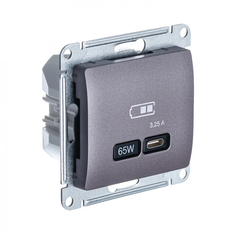 Розетка USB Glossa C 65Вт быстрая зарядка QC PD механизм сиреневый туман