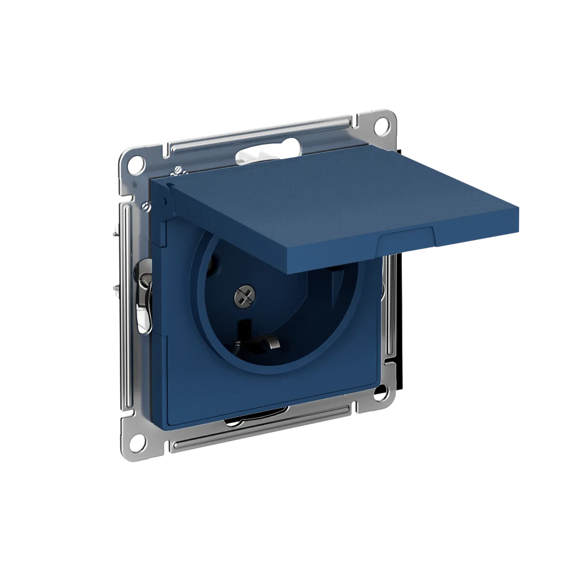 Розетка с заземлением со шторками с крышкой AtlasDesign IP20 16А механизм аквамарин