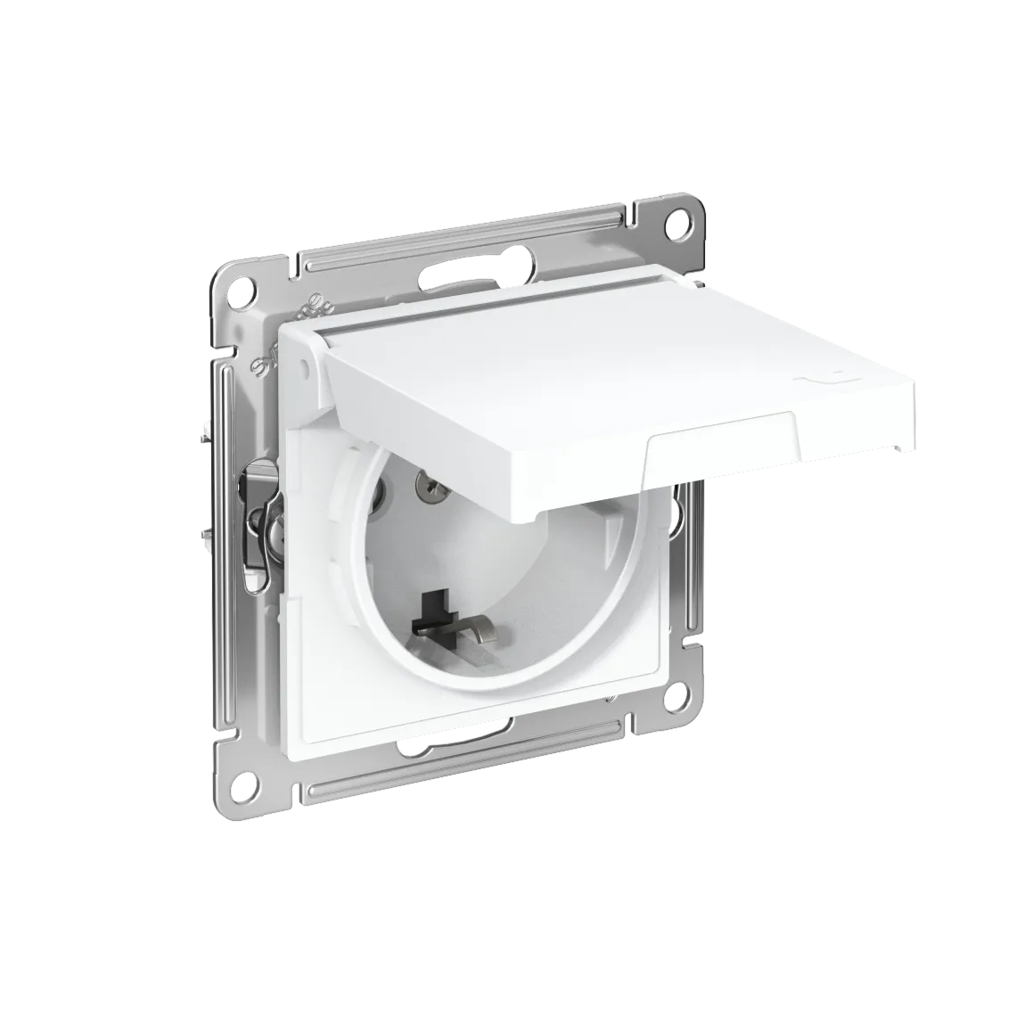 Розетка с заземлением со шторками с крышкой AtlasDesign IP20 16А механизм быстрозажимные клеммы белый