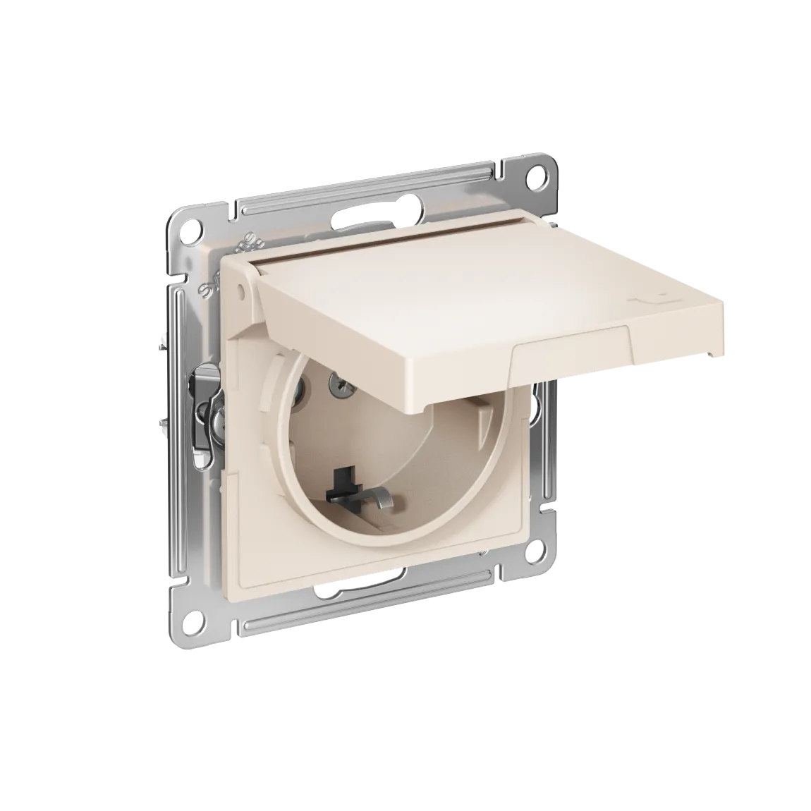 Розетка с заземлением со шторками с крышкой AtlasDesign IP20 16А механизм быстрозажимные клеммы бежевый