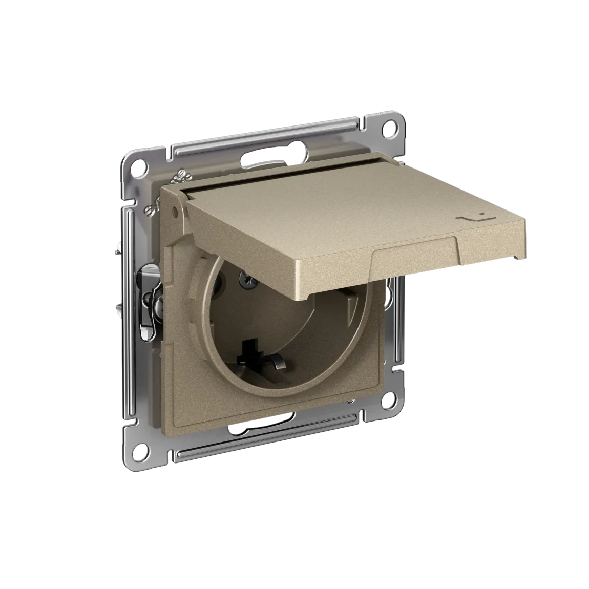 Розетка с заземлением со шторками с крышкой AtlasDesign IP20 16А механизм быстрозажимные клеммы шампань