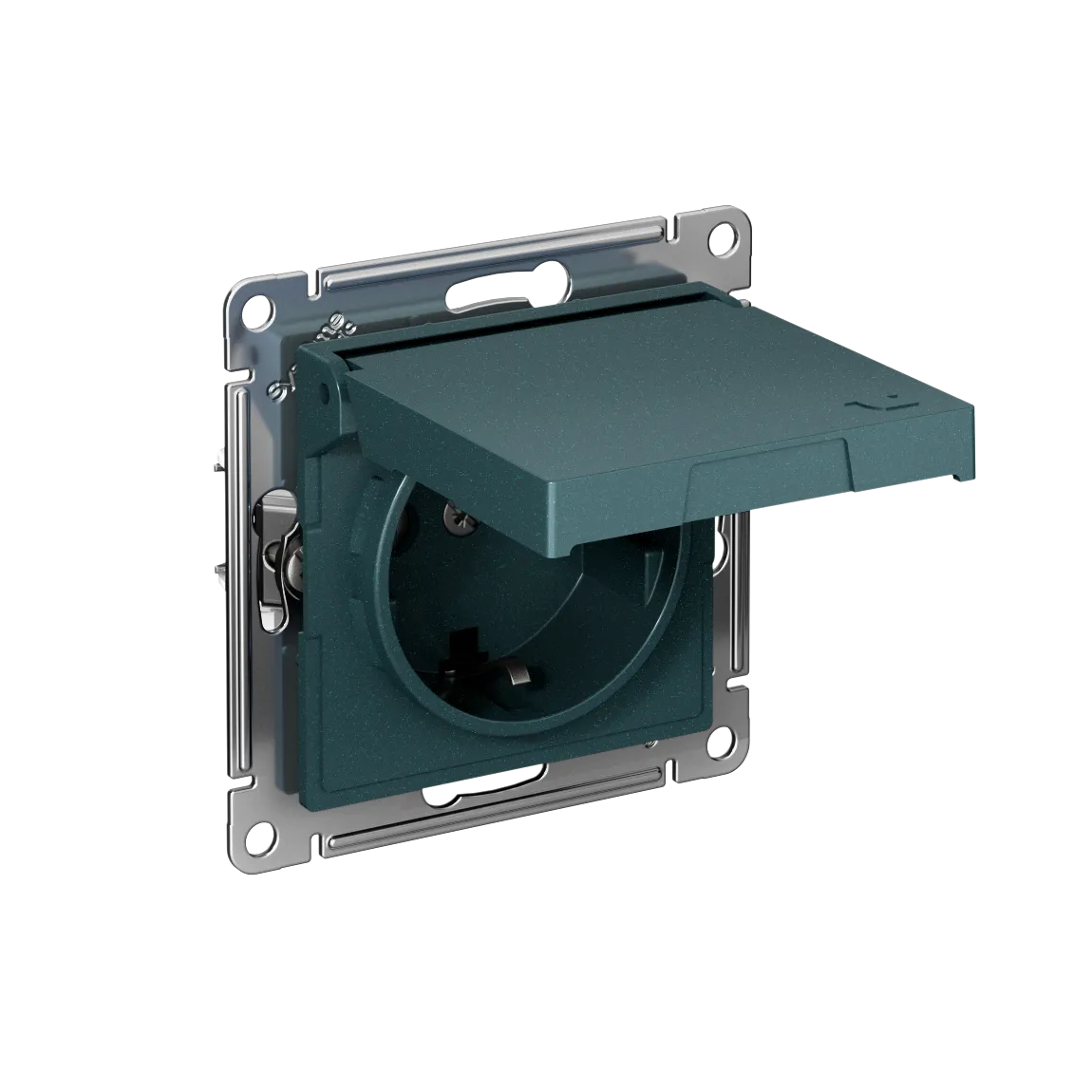Розетка с заземлением со шторками с крышкой AtlasDesign IP20 16А механизм быстрозажимные клеммы изумруд