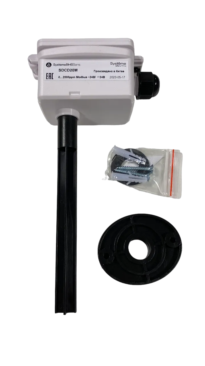 Датчик CO2 канальный, RS485 Modbus 145мм ~15…24В/=15…24В