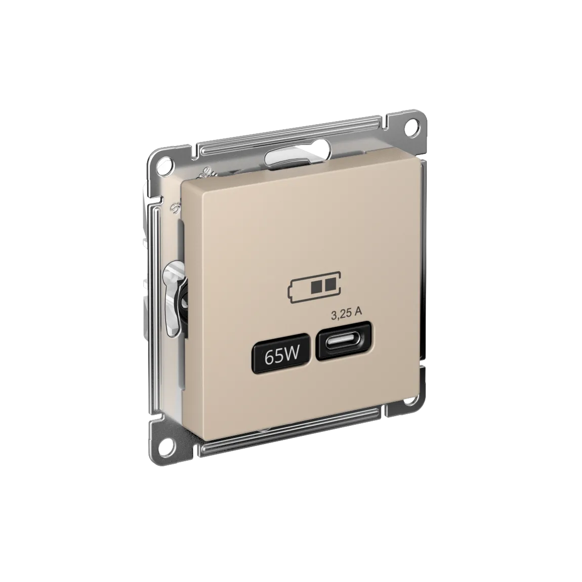 ATLASDESIGN USB РОЗЕТКА тип-С 65Вт высокоскор.заряд. QC, PD, механизм, ПЕСОЧНЫЙ
