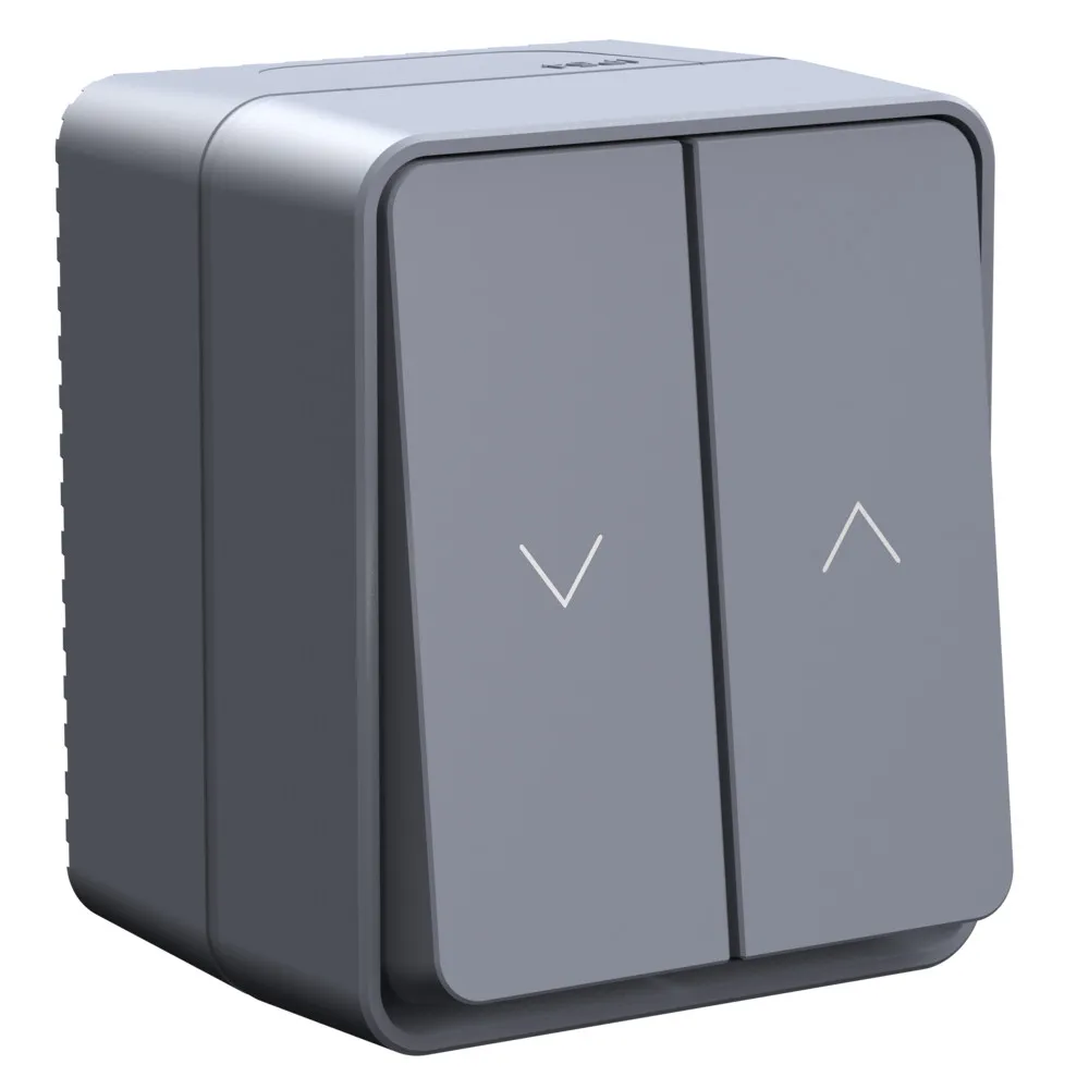 Выключатель двухклавишный для жалюзи AtlasDesign Profi IP54 сх4 10АХ открытая установка антрацит