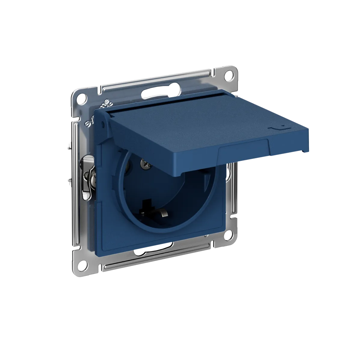 Розетка с заземлением со шторками с крышкой AtlasDesign IP20 16А механизм быстрозажимные клеммы аквамарин