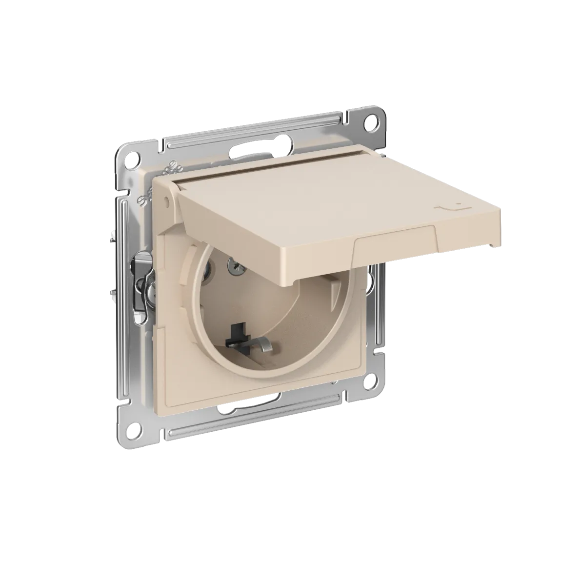 Розетка с заземлением со шторками с крышкой AtlasDesign IP20 16А механизм быстрозажимные клеммы песочный