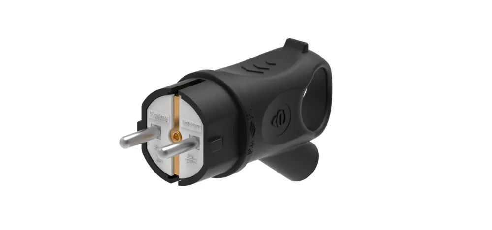 MULTISET Вилка 2К+З угловая каучуковая 16 А/250 В IP44 ЧЁРНАЯ