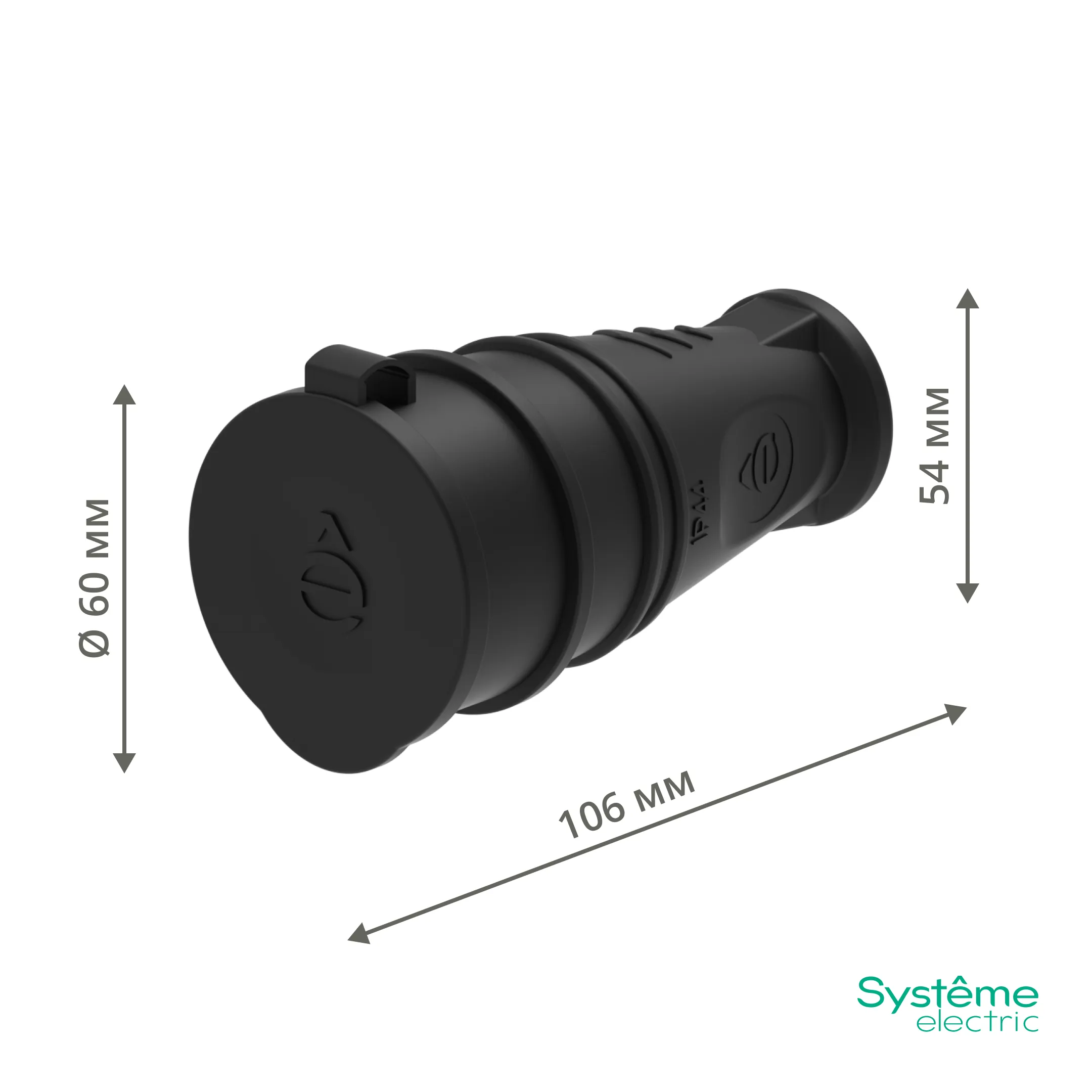 カフェタイム2 MULTISET Розетка 2К+З кабельная каучуковая 16 А/250 В IP44 ЧЁРНАЯ