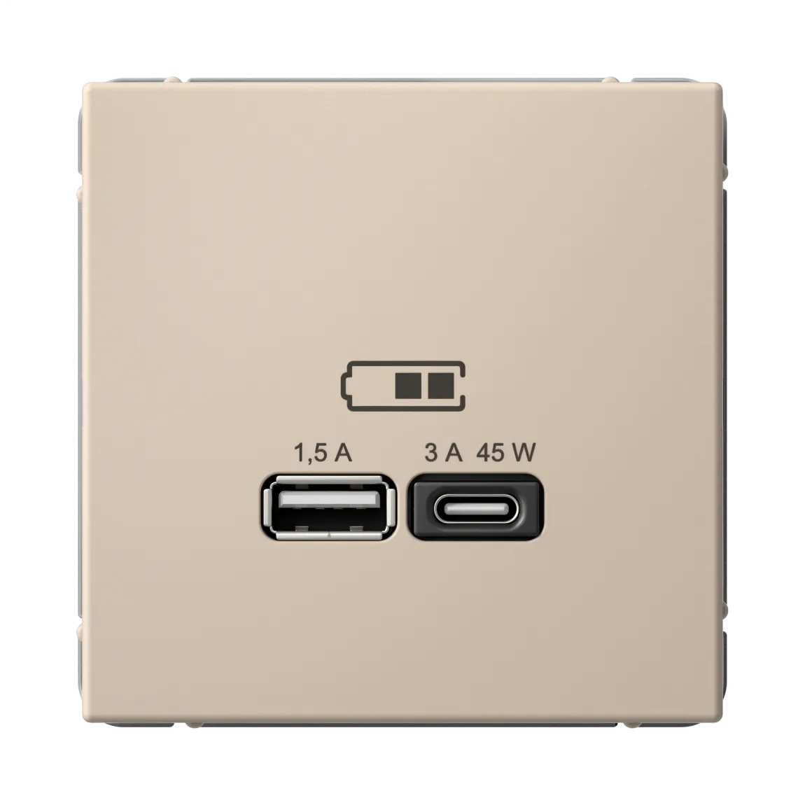 ARTGALLERY USB РОЗЕТКА A + тип-C 45Вт высокоскор.заряд. QC, PD, механизм, ПЕСОЧНЫЙ