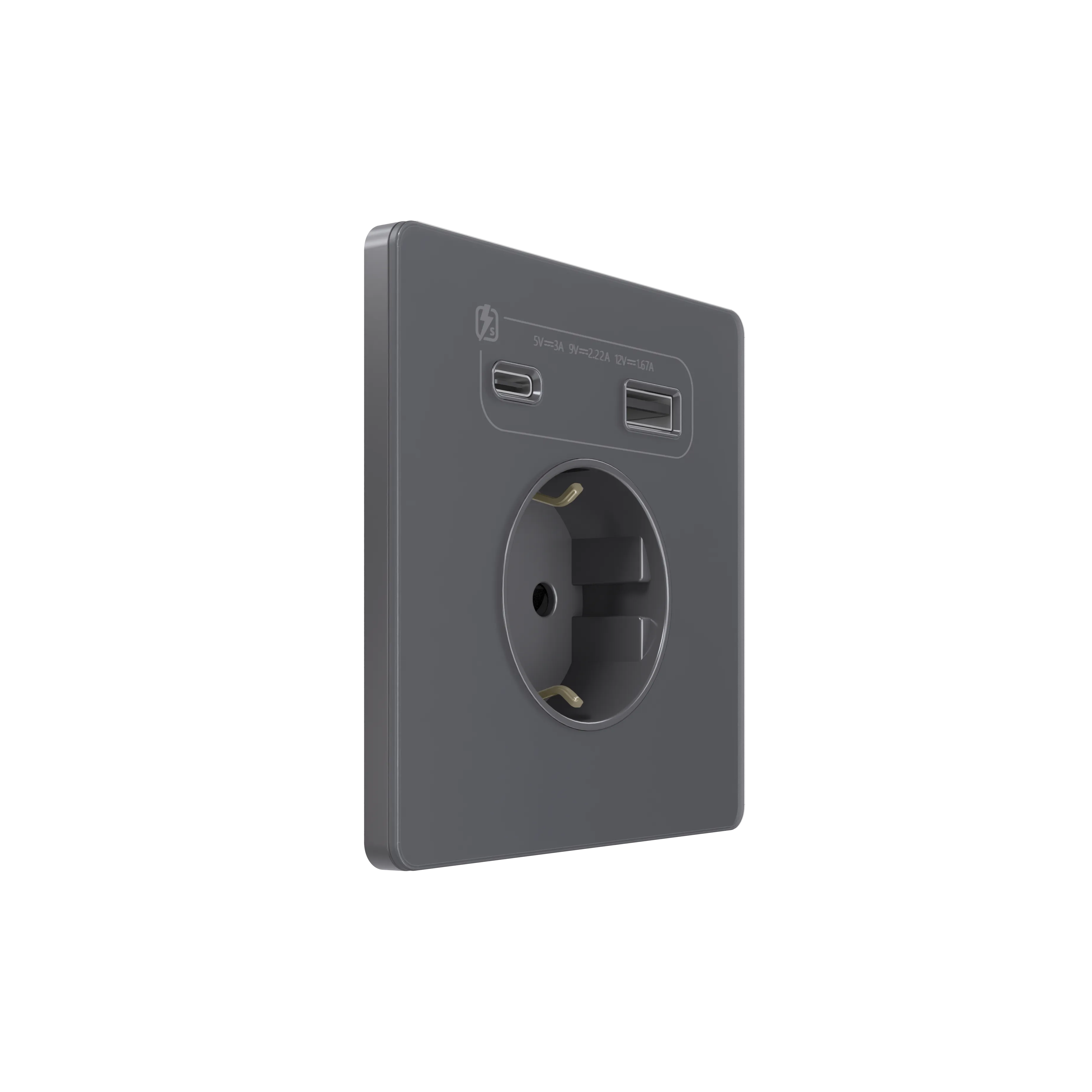 Systeme Infinity, Розетка С/У с ЗК и зар.устр.USB А+С 20Вт (250В, 16А, защ.шт.), Вулканический пепел