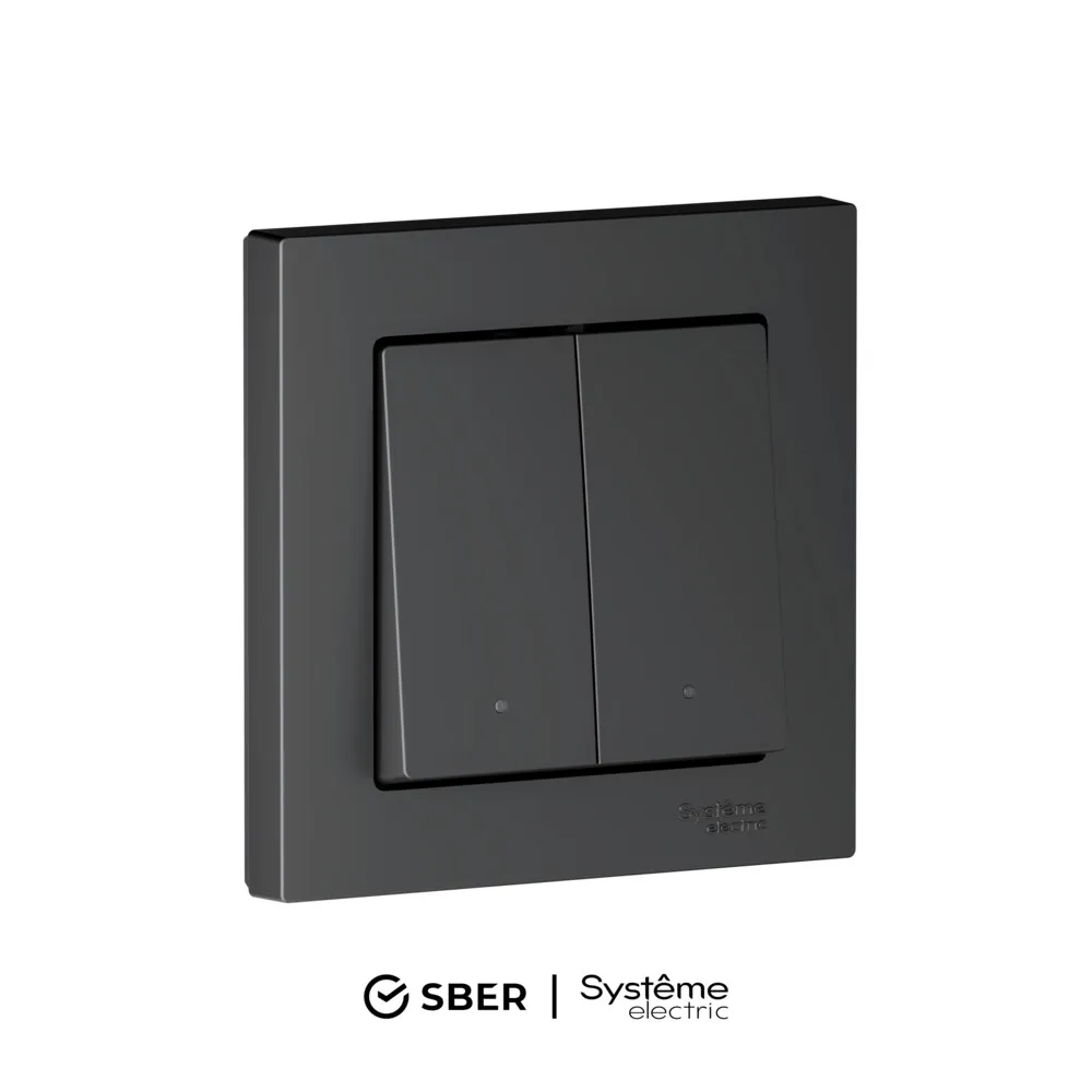ATLASDESIGN SMART 2-кл. ВЫКЛЮЧАТЕЛЬ с подсв., Zigbee, сх.5, L+N, 10А, мех., КАРБОН