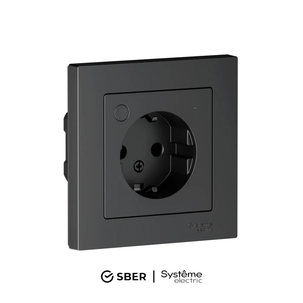 ATLASDESIGN SMART РОЗЕТКА с заземл., со шт., Zigbee, L+N, 16А, мех., КАРБОН