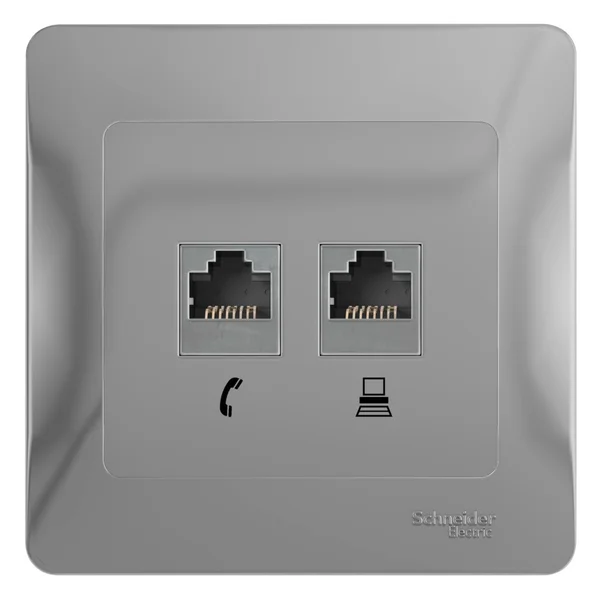 GLOSSA РОЗЕТКА двойная RJ11+RJ45 кат.5e, механизм, АЛЮМИНИЙ