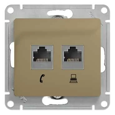GLOSSA РОЗЕТКА двойная RJ11+RJ45 кат.5e, механизм, ТИТАН