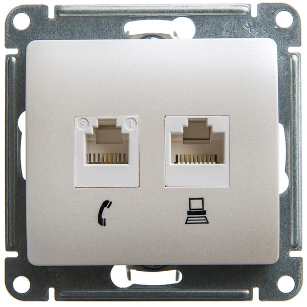 GLOSSA РОЗЕТКА двойная RJ11+RJ45 кат.5e, механизм, ПЕРЛАМУТР