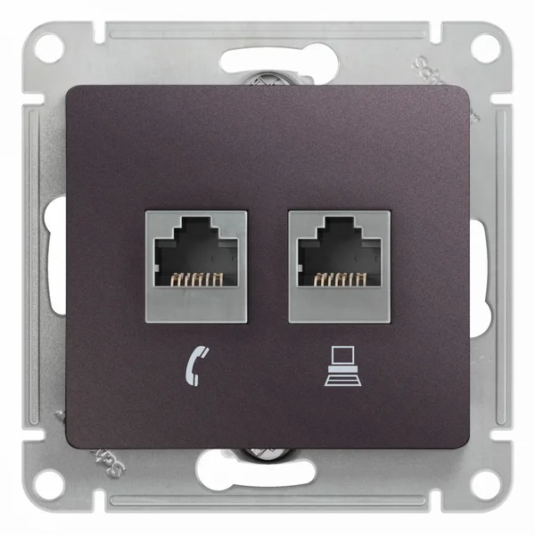 GLOSSA РОЗЕТКА двойная RJ11+RJ45, кат.5Е,механизм, СИРЕНЕВЫЙ ТУМАН