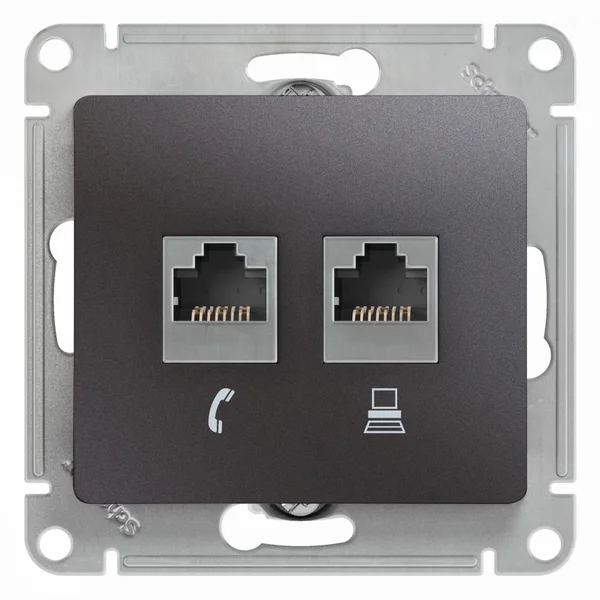 GLOSSA РОЗЕТКА двойная RJ11+RJ45 кат.5e, механизм, ГРАФИТ
