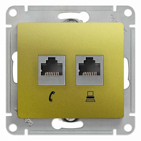 GLOSSA РОЗЕТКА двойная RJ11+RJ45, кат.5Е,механизм, ФИСТАШКОВЫЙ
