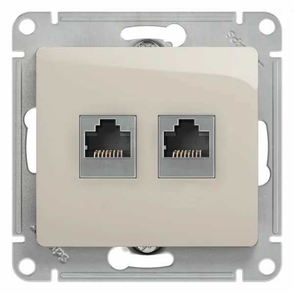 GLOSSA РОЗЕТКА двойная RJ11+RJ45 кат.5e, механизм, МОЛОЧНЫЙ