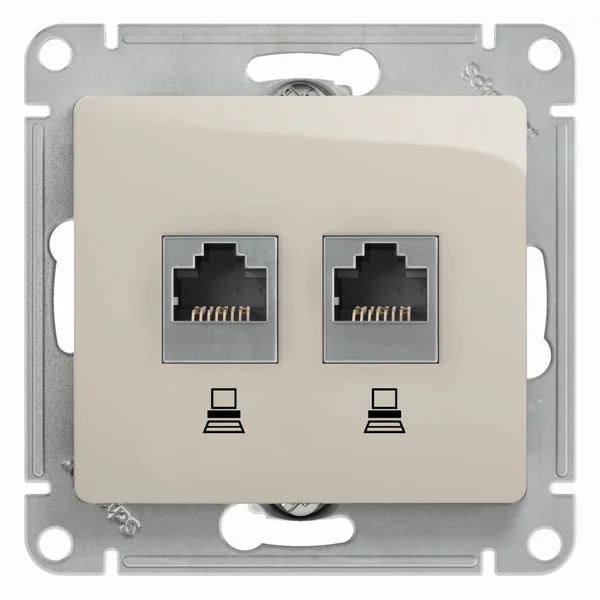 GLOSSA РОЗЕТКА двойная компьютерная RJ45+RJ45 кат. 5e, механизм, МОЛОЧНЫЙ