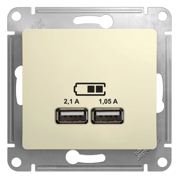GLOSSA USB РОЗЕТКА A+A, 5В/2,1А, 2х5В/1,05А, механизм, БЕЖЕВЫЙ