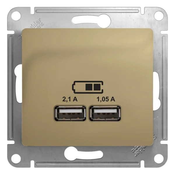 GLOSSA USB РОЗЕТКА A+A, 5В/2,1А, 2х5В/1,05А, механизм, ТИТАН