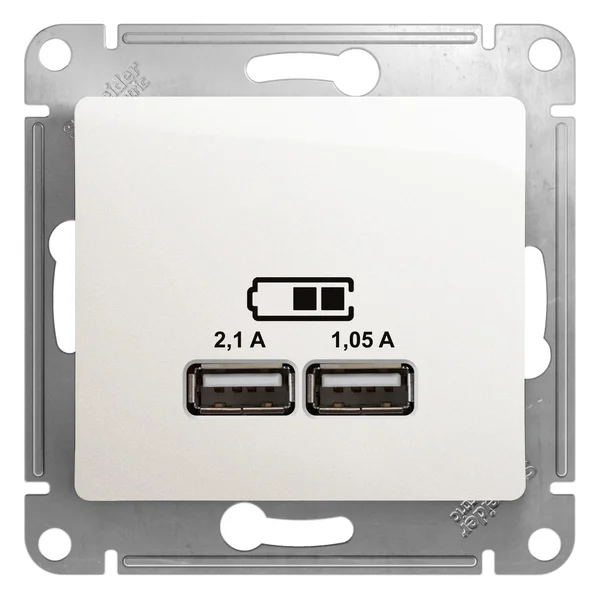 GLOSSA USB РОЗЕТКА A+A, 5В/2,1А, 2х5В/1,05А, механизм, ПЕРЛАМУТР