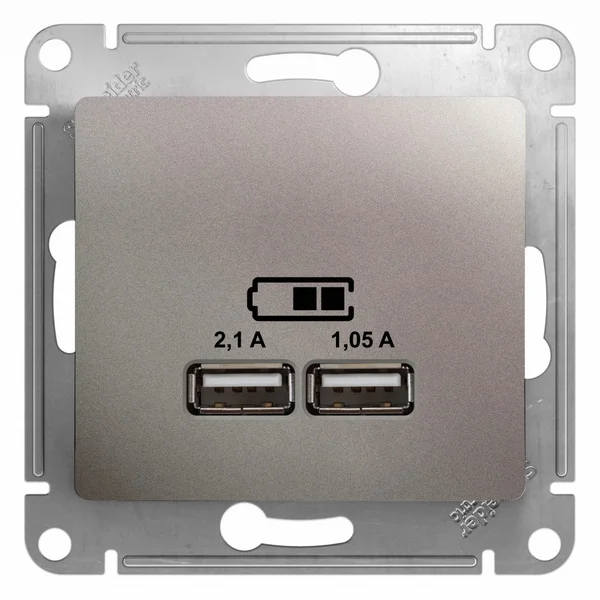 GLOSSA USB РОЗЕТКА A+A, 5В/2,1А, 2х5В/1,05А, механизм, ПЛАТИНА