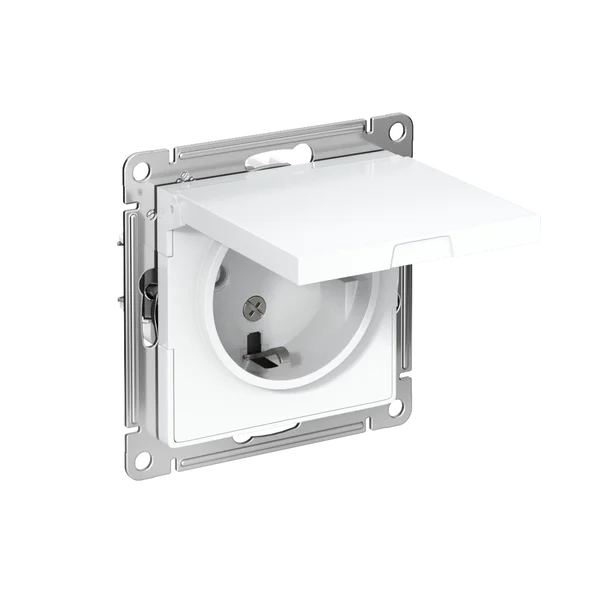 ATLASDESIGN РОЗЕТКА с заземлением со шторками с крышкой, 16А, IP20, механизм, БЕЛЫЙ