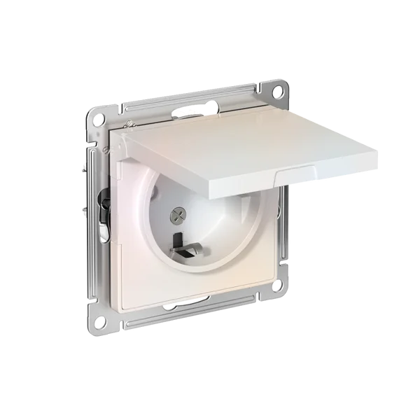 ATLASDESIGN РОЗЕТКА с заземлением со шторками с крышкой, 16А, IP20, механизм, ЖЕМЧУГ