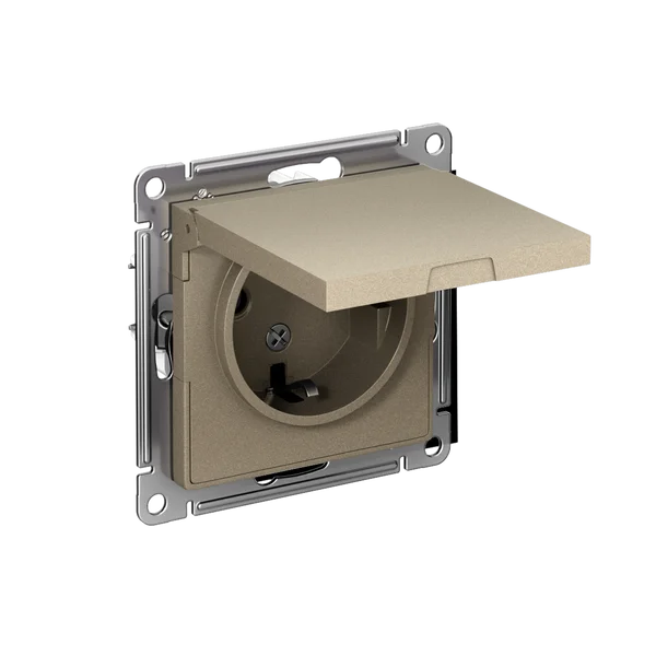 ATLASDESIGN РОЗЕТКА с заземлением со шторками с крышкой, 16А, IP20, механизм, ШАМПАНЬ