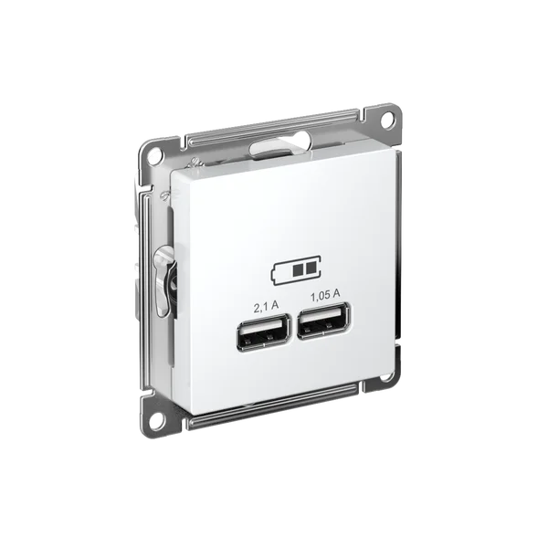 ATLASDESIGN USB РОЗЕТКА A+A, 5В/2,1А, 2х5В/1,05А, механизм, БЕЛЫЙ
