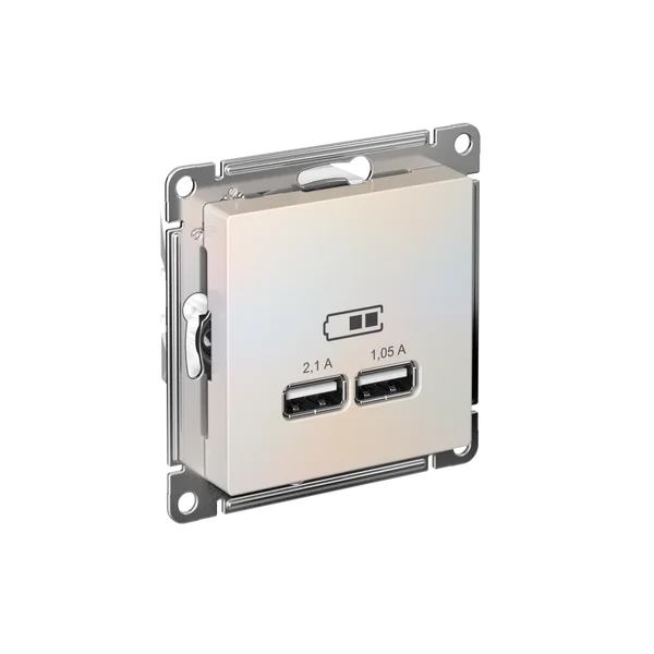 ATLASDESIGN USB РОЗЕТКА A+A, 5В/2,1А, 2х5В/1,05А, механизм, ЖЕМЧУГ