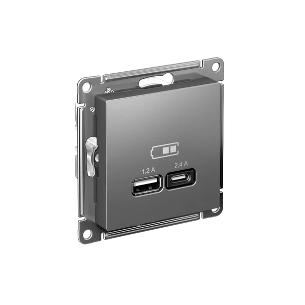 ATLASDESIGN USB РОЗЕТКА А+С, 5В/2,4А, 2х5В/1,2А, механизм, СТАЛЬ