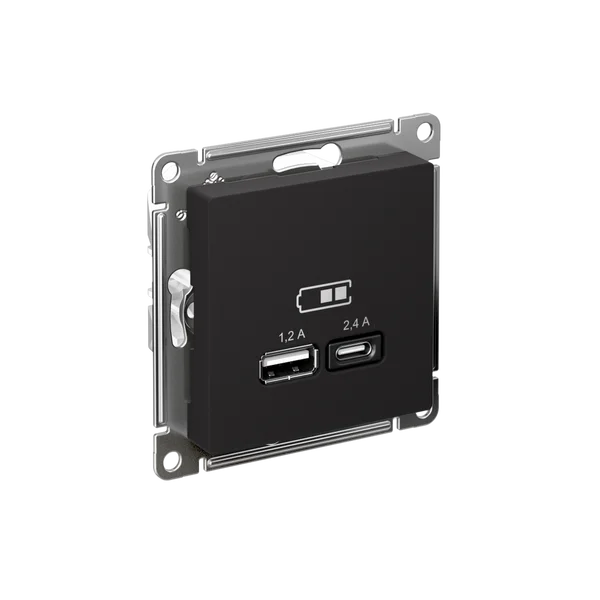 ATLASDESIGN USB РОЗЕТКА А+С, 5В/2,4А, 2х5В/1,2А, механизм, КАРБОН