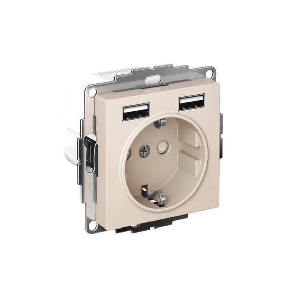 ATLASDESIGN РОЗЕТКА 16А c 2 USB A+A, 5В/2,4А, 2х5В/1,2А, механизм, БЕЖЕВЫЙ