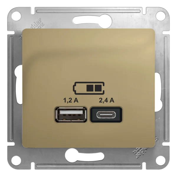 GLOSSA USB РОЗЕТКА А+С, 5В/2,4А, 2х5В/1,2А, механизм, ТИТАН