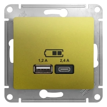 GLOSSA USB РОЗЕТКА А+С, 5В/2,4А, 2х5В/1,2 А, механизм, ФИСТАШКОВЫЙ
